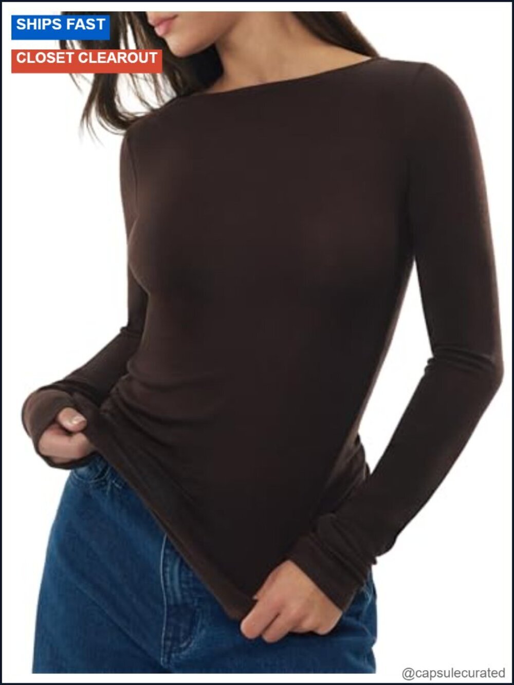 Women's Merino Wool Blend Boat Neck Long Sleeve Fitted T-Shirt